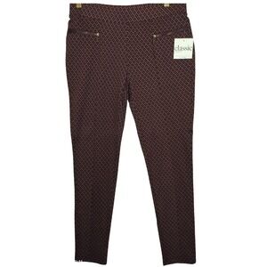 Classic Concepts Womens L Flat Front Zipper Burgundy Geometric Pull On‎ Trousers